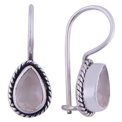 Alluring Twisted Wire Work Around Rose Quartz Pear Shape 925 Sterling Solid Silver Earrings - R3500930-61