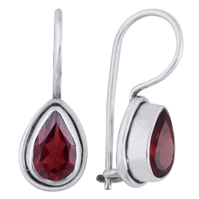 Plain Wire Around Garnet Pear Shape 925 Sterling Solid Silver Earrings - R3500931-1