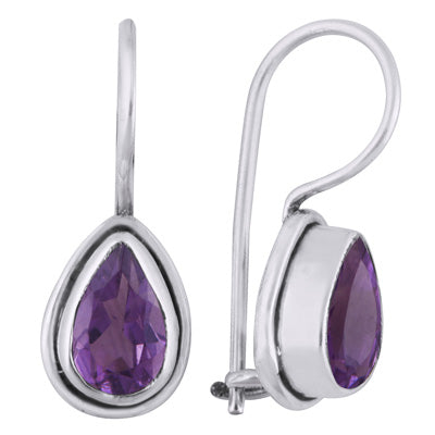 Plain Wire Around Amethyst Pear Shape 925 Sterling Solid Silver Earrings - R3500931-25
