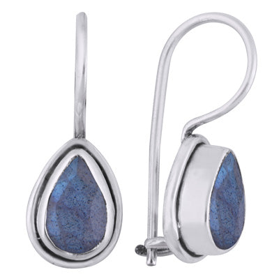 Plain Wire Around Labradorite Pear Shape 925 Sterling Solid Silver Earrings - R3500931-29