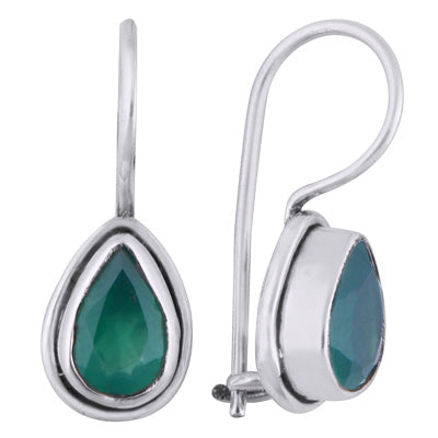 Plain Wire Around Green Onyx Pear Shape 925 Sterling Solid Silver Earrings - R3500931-33