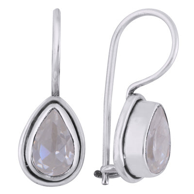 Plain Wire Around White Cubic Zirconia Pear Shape 925 Sterling Solid Silver Earrings - R3500931-72