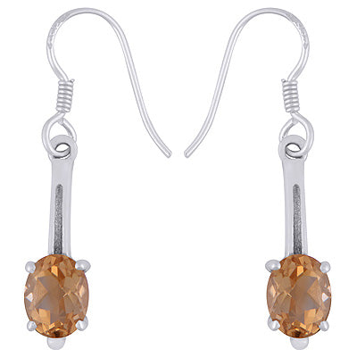 Beautiful Handcrafted Elongated Gemstone Citrine Oval Shape 925 Sterling Solid Silver Dangle Earrings - R3500941-54