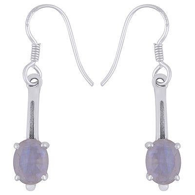 Beautiful Handcrafted Elongated Gemstone Rainbow Moonstone Oval Shape 925 Sterling Solid Silver Dangle Earrings - R3500941-55