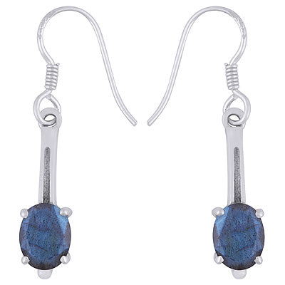 Beautiful Handcrafted Elongated Gemstone Labradorite Oval Shape 925 Sterling Solid Silver Dangle Earrings - R3500941-56