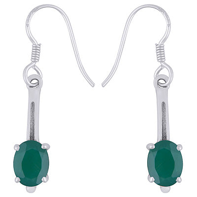 Beautiful Handcrafted Elongated Gemstone Green Onyx Oval Shape 925 Sterling Solid Silver Dangle Earrings - R3500941-60