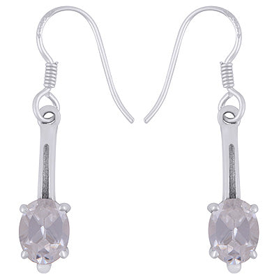 Beautiful Handcrafted Elongated Gemstone White Cubic Zirconia Oval Shape 925 Sterling Solid Silver Dangle Earrings - R3500941-63