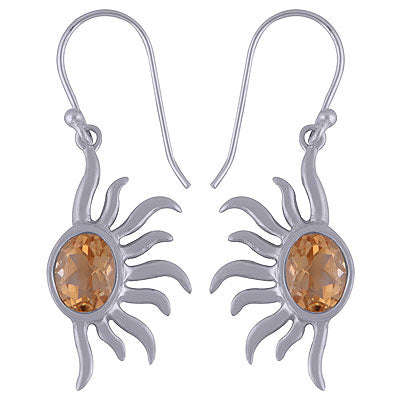 Alluring One Sided Sun Rays Around Citrine Oval Shape 925 Sterling Solid Silver Dangle Earrings - R3500946-6