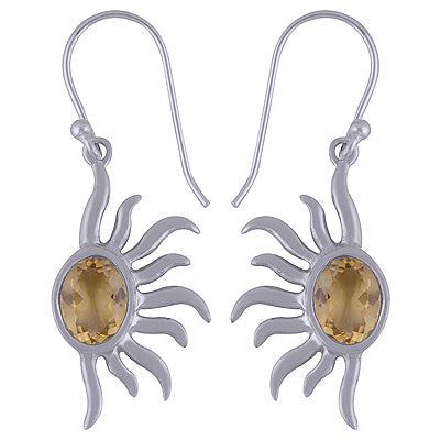 Alluring One Sided Sun Rays Around Lemon Topaz Oval Shape 925 Sterling Solid Silver Dangle Earrings - R3500946-7