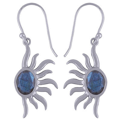 Alluring One Sided Sun Rays Around Labradorite Oval Shape 925 Sterling Solid Silver Dangle Earrings - R3500946-8