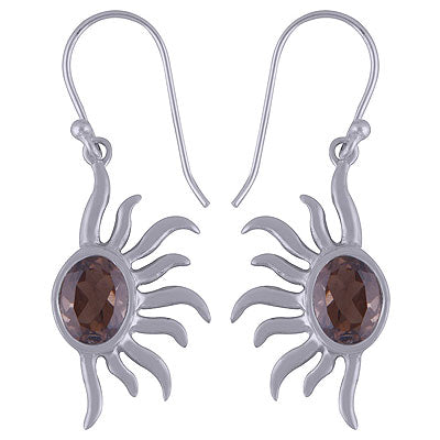 Alluring One Sided Sun Rays Around Smoky Topaz Oval Shape 925 Sterling Solid Silver Dangle Earrings - R3500946-9