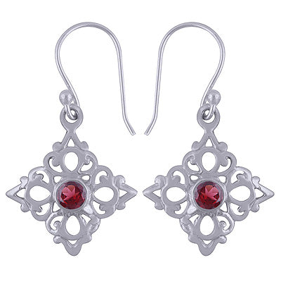 Flower Cut Out Garnet Round Shape 925 Sterling Solid Silver Dangle Earrings - R3500954-28