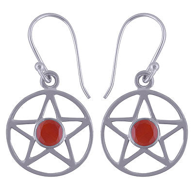 Stunning Handcrafted Star Pattern Around Carnelian Round Shape 925 Sterling Solid Silver Dangle Earrings - R3500955-7