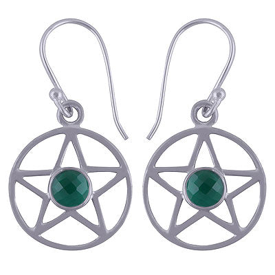 Stunning Handcrafted Star Pattern Around Green Onyx Round Shape 925 Sterling Solid Silver Dangle Earrings - R3500955-8