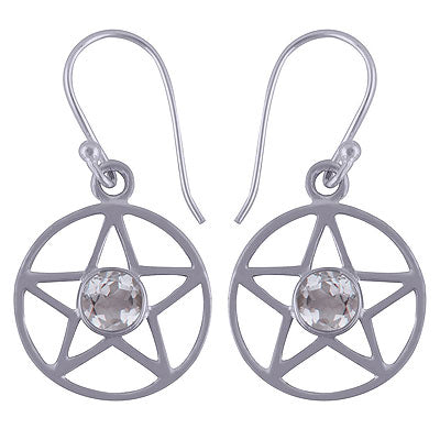 Stunning Handcrafted Star Pattern Around Crystal Round Shape 925 Sterling Solid Silver Dangle Earrings - R3500955-9