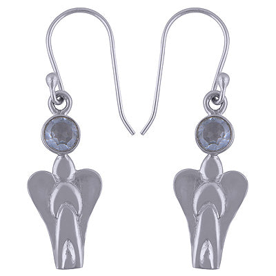 Angel Charm Blue Topaz Round Shape 925 Sterling Solid Silver Dangle Earrings - R3500956-1