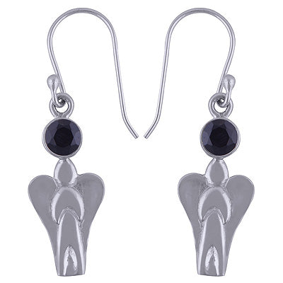 Angel Charm Black Onyx Round Shape 925 Sterling Solid Silver Dangle Earrings - R3500956-10