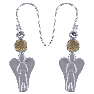 Angel Charm Lemon Topaz Round Shape 925 Sterling Solid Silver Dangle Earrings - R3500956-6