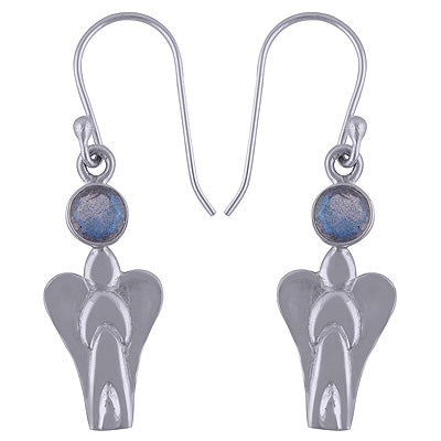 Angel Charm Labradorite Round Shape 925 Sterling Solid Silver Dangle Earrings - R3500956-8