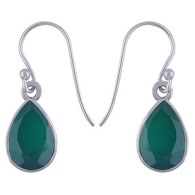 Beautiful Plain Green Onyx Pear Shape 925 Sterling Solid Silver Dangle Earrings - R3500960-32