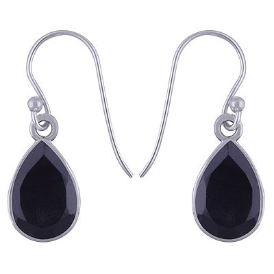 Beautiful Plain Black Onyx Pear Shape 925 Sterling Solid Silver Dangle Earrings - R3500960-36
