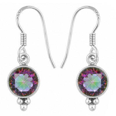 Beautiful Rawa at Bottom Mystic Topaz Round Shape 925 Sterling Solid Silver Dangle Earrings - R3500962-11