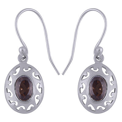 Beautiful Cut out Smoky Topaz Oval Shape 925 Sterling Solid Silver Dangle Earrings - R3500992-36