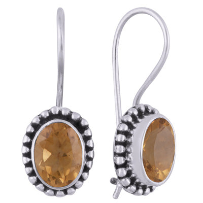 Classic Rawa Work Around Citrine Oval Shape 925 Sterling Solid Silver Earrings - R3501000-17