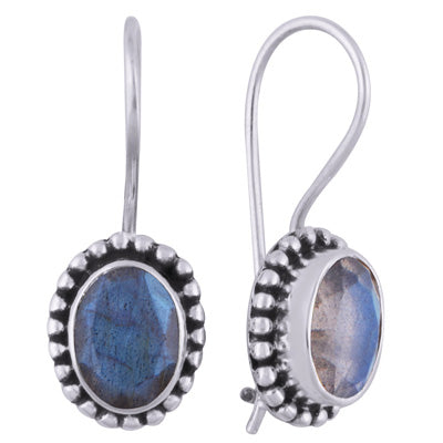 Classic Rawa Work Around Labradorite Oval Shape 925 Sterling Solid Silver Earrings - R3501000-26