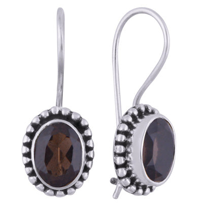 Classic Rawa Work Around Smoky Topaz Oval Shape 925 Sterling Solid Silver Earrings - R3501000-31