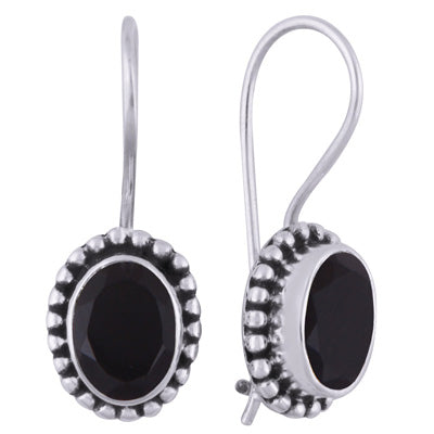 Classic Rawa Work Around Black Onyx Oval Shape 925 Sterling Solid Silver Earrings - R3501000-35