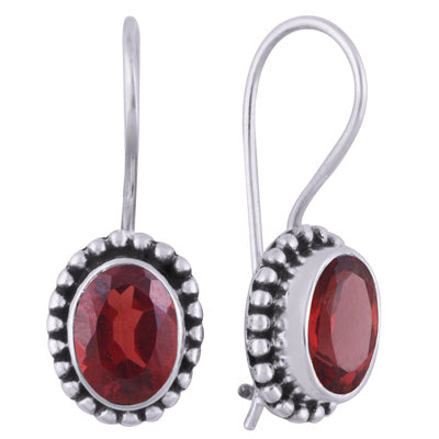 Classic Rawa Work Around Garnet Oval Shape 925 Sterling Solid Silver Earrings - R3501000-9