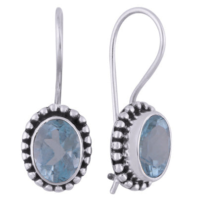 Classic Rawa Work Around Blue Topaz Oval Shape 925 Sterling Solid Silver Earrings - R3501000-96