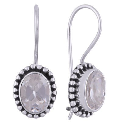 Classic Rawa Work Around White Cubic Zirconia Oval Shape 925 Sterling Solid Silver Earrings - R3501000-97