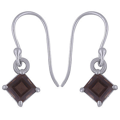 Alluring Prong Setting Around Smoky Topaz Round Shape 925 Sterling Solid Silver Dangle Earrings - R3501006-38