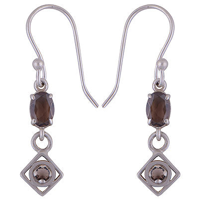 Beautifully Seated Multiple Gemstones Smoky Topaz Oval,Round Shape 925 Sterling Solid Silver Dangle Earrings - R3501007-53