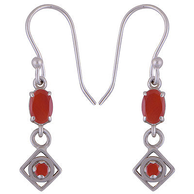 Beautifully Seated Multiple Gemstones Carnelian Oval,Round Shape 925 Sterling Solid Silver Dangle Earrings - R3501007-55