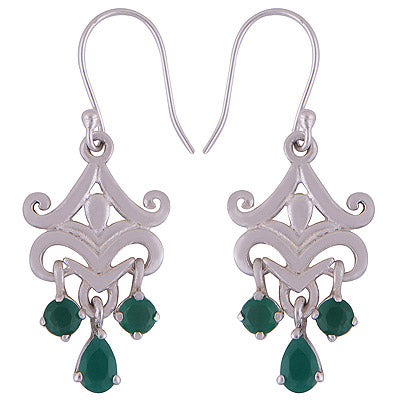 925 Sterling Silver Green Onyx Earrings - R3501009-29