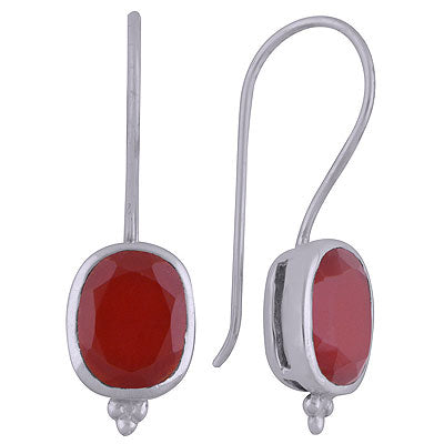 Alluring Minimal Rawa Work Around Carnelian Rectangle Shape 925 Sterling Solid Silver Dangle Earrings - R3501010-32