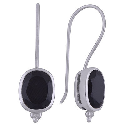 Alluring Minimal Rawa Work Around Black Onyx Rectangle Shape 925 Sterling Solid Silver Dangle Earrings - R3501010-44