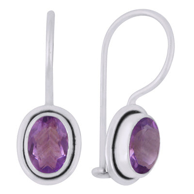Plain Wire Around Amethyst Oval Shape 925 Sterling Solid Silver Earrings - R3501014-101