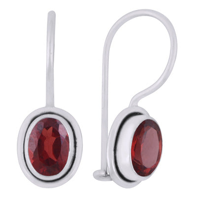 Plain Wire Around Garnet Oval Shape 925 Sterling Solid Silver Earrings - R3501014-102