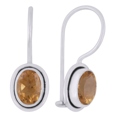 Plain Wire Around Citrine Oval Shape 925 Sterling Solid Silver Earrings - R3501014-104