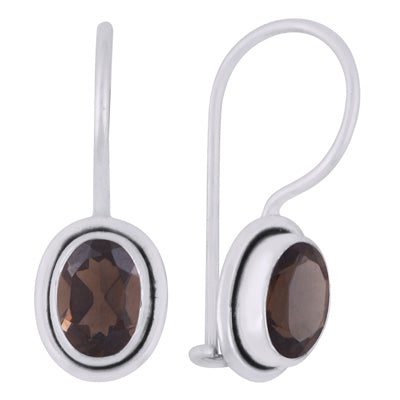 Plain Wire Around Smoky Topaz Oval Shape 925 Sterling Solid Silver Earrings - R3501014-107