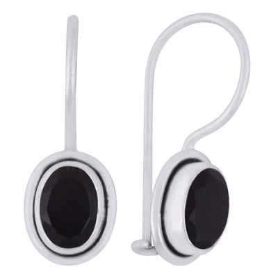 Plain Wire Around Black Onyx Oval Shape 925 Sterling Solid Silver Earrings - R3501014-110
