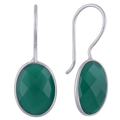 Beautiful Gemstones Bezel Green Onyx Oval Shape 925 Sterling Solid Silver Dangle Earrings - R3501019-12