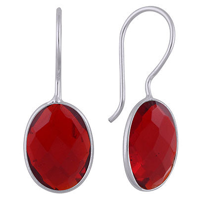 Beautiful Gemstones Bezel Red Crystal Oval Shape 925 Sterling Solid Silver Dangle Earrings - R3501019-21