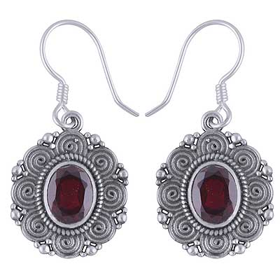 925 Sterling Silver Garnet Earrings - R3501059-11