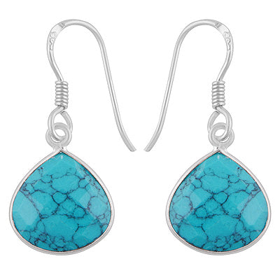Gorgeous Stone Turquoise Trillion Shape 925 Sterling Solid Silver Dangle Earrings - R3501071-14