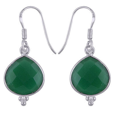 Alluring Rawa at bottom Green Onyx Trillion Shape 925 Sterling Solid Silver Dangle Earrings - R3501072-5